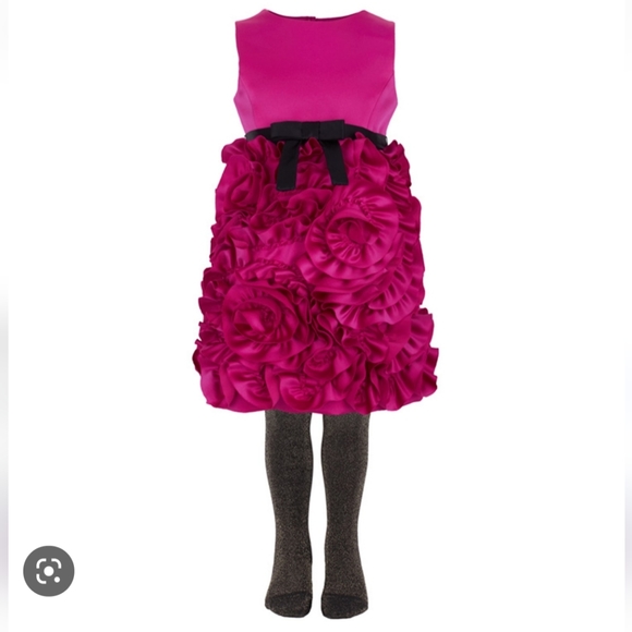 MILLY MINIS FUCHSIA BLACK ROSETTE RUFFLE DRESS 12 14 cy - Picture 2 of 9